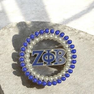 Zeta Phi Beta Blue and Silver Beaded Pin Brooch